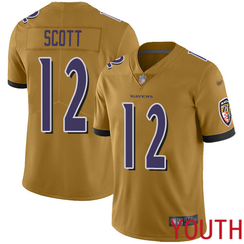 Baltimore Ravens Limited Gold Youth Jaleel Scott Jersey NFL Football #12 Inverted Legend->baltimore ravens->NFL Jersey